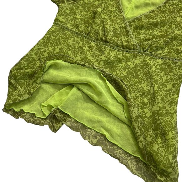 Vintage Floral Babydoll Blouse Green Large Y2K Whimsygoth Fairy Grunge Boho - Picture 6 of 12